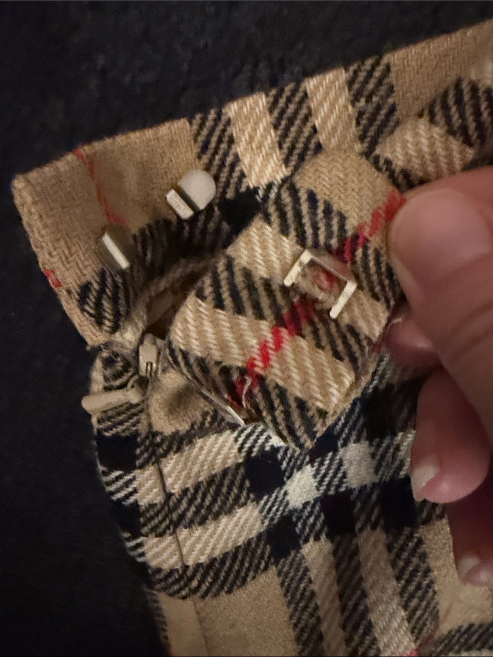 Vintage Burberry Tan Plaid A-Line Skirt with Black & Red Accents - Picture 2 of 8